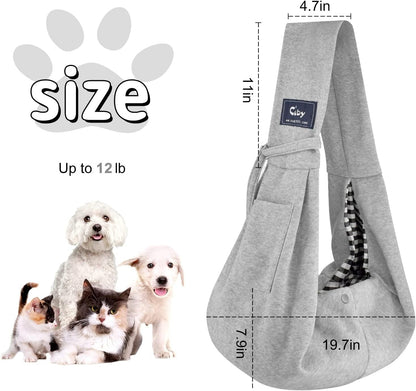 Cuby Adjustable Dog Cat Sling Padded Hard Bottom Pet Carrier Sling Soft Carrying Puppy Bag for Small Dogs Cats Outdoor Travel (Grayish-White)