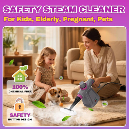 AOTER Pressurized Handheld Steam Cleaner, Portable Steam Cleaner Multipurpose for Home, Multi-Surface Steam Cleaner for Tile, Grout, Windows, Bathroom, Kitchen, Car Cleaning, with 12pcs Accessories