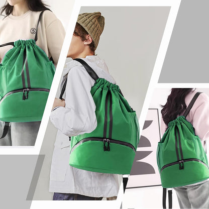 Hoedia Sports Drawstring Backpack - String Swim Gym Bag with Shoes Compartment and Wet Proof Pocket for Women/Men