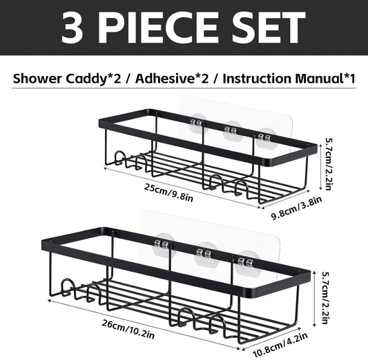Shower Caddy, 2-Pack Adhesive Bathroom Organizers, Bathroom Accessories Set, Shower Organizer, RV Accessories for Trailer, Room Decor, Bathroom Decor, Shower Caddy Hanging, Apartment Essentials - PuriLite