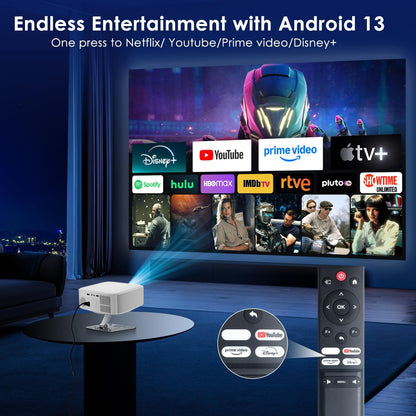 Mini Projector 4K | Smart Projectors | Electric Focus & Auto Keystone, Two-Way Bluetooth & WiFi 6, Portable Projecteur with Adjustable Stand for Outdoor Movie, 500 ANSI Lumens (2025 Android 13 NTV)
