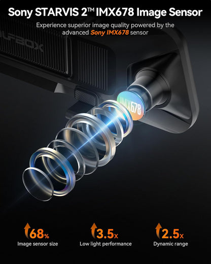 WOLFBOX G900 PRO Mirror Dash Cam with STARVIS 2 IMX678, 12 inches Rear View Mirror Camera with Front 4K and Rear 2.5K, Included 128GB Card, Voice Control, 5.8GHz WiFi, Loop Recording, GPS & G-Sensor