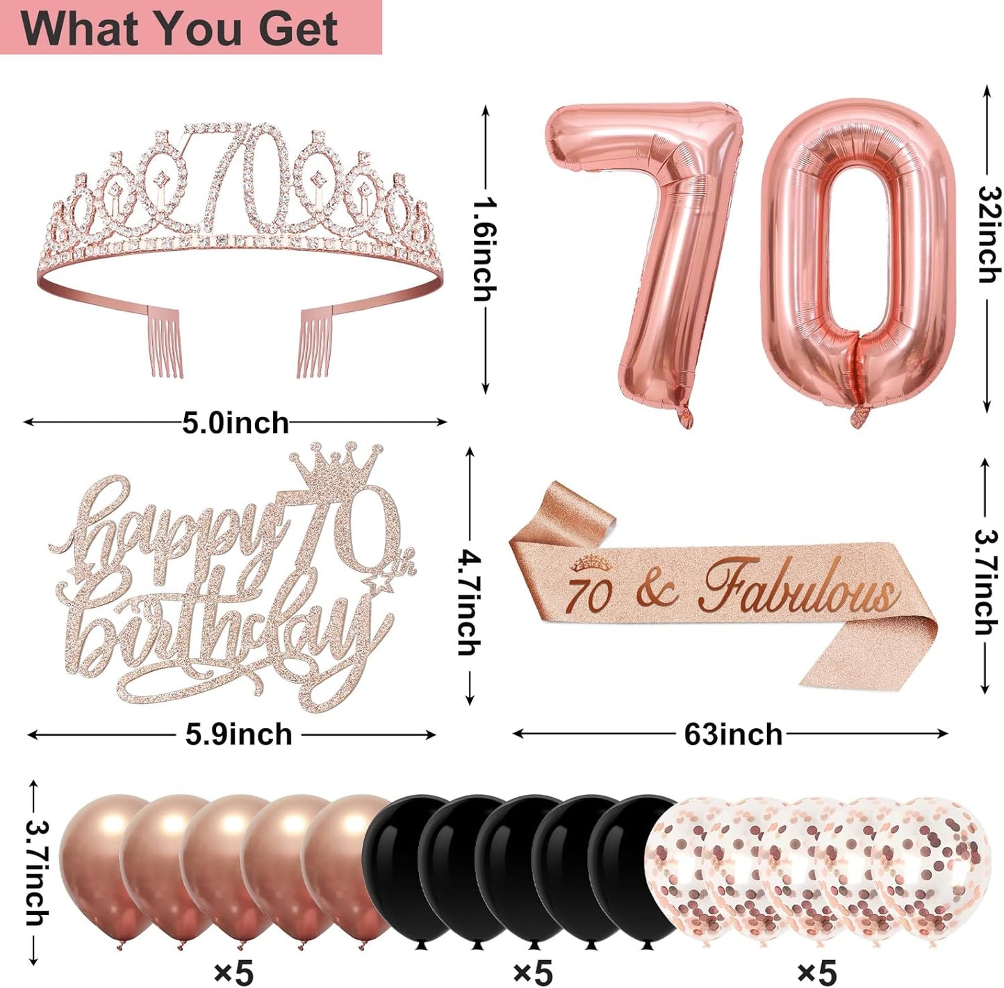 40th Birthday Decorations for Women,32pcs 40th Birthday Party Decorations,Including Backdrop, Crown,Sash,banner, Hanging Swirl,Cake Topper,balloons,Paper Fans,Anniversary Card and paper fans