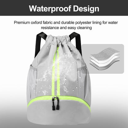 Hoedia Sports Drawstring Backpack - String Swim Gym Bag with Shoes Compartment and Wet Proof Pocket for Women/Men