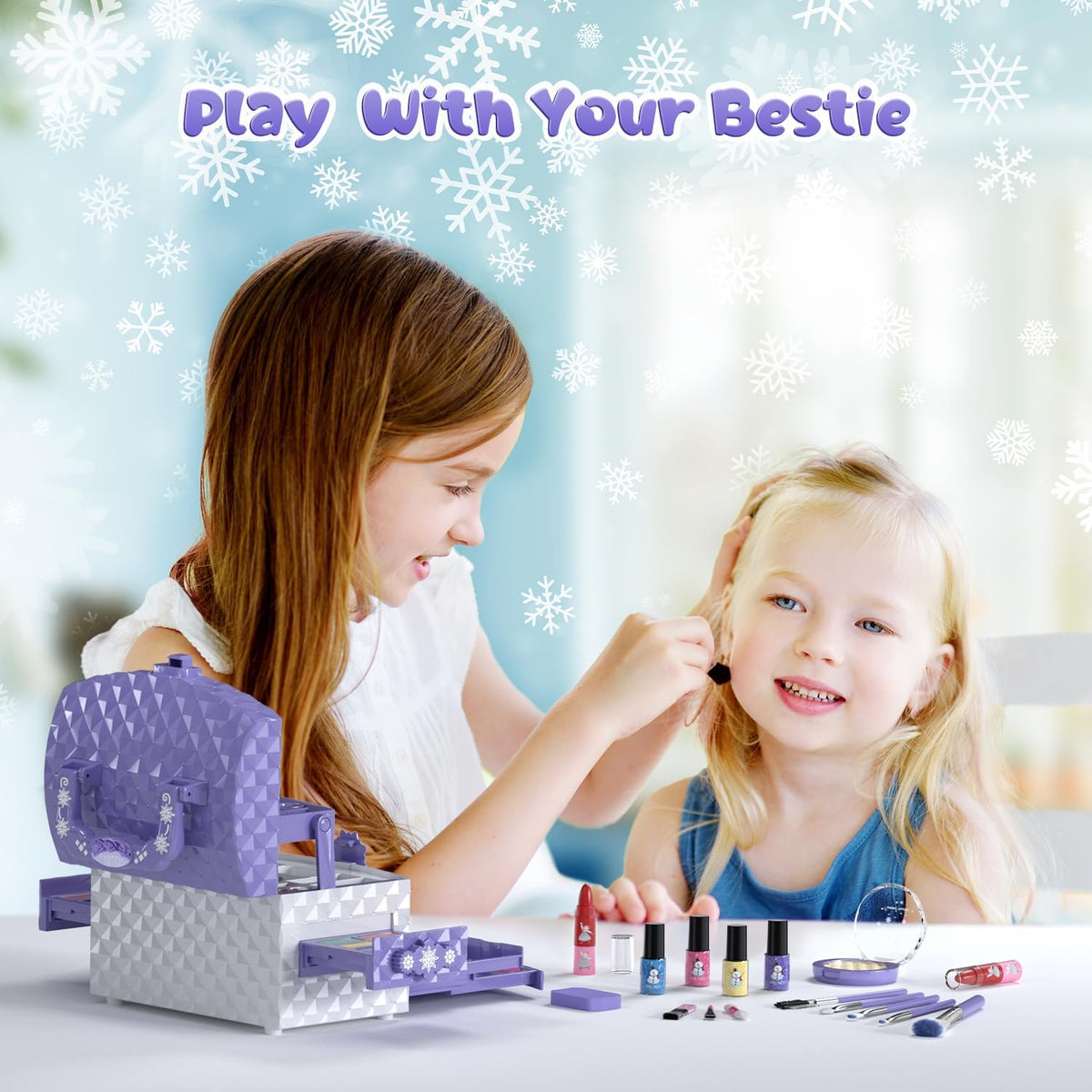 PERRYHOME Kids Makeup Set for Girl 56 Pcs Washable Real Cosmetic, Safe & Non-Toxic Toys Toddler Makeup Kit, Princess Dress up Game Christmas & Birthday Girl Gift for 3-12(Frozen Purple)