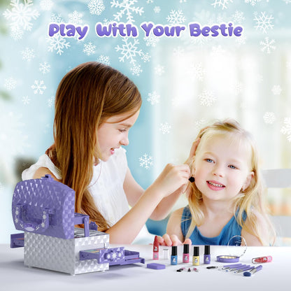 PERRYHOME Kids Makeup Set for Girl 56 Pcs Washable Real Cosmetic, Safe & Non-Toxic Toys Toddler Makeup Kit, Princess Dress up Game Christmas & Birthday Girl Gift for 3-12(Frozen Purple)