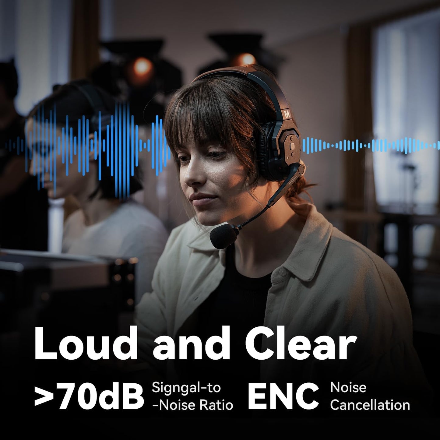 Hollyland Solidcom SE Full Duplex 2-Users ENC Noise Cancellation Wireless Intercom Headset System 1100ft Team Communication with PTT Mute Single Ear Headset for TV Film Production Drone (2.4G Version)