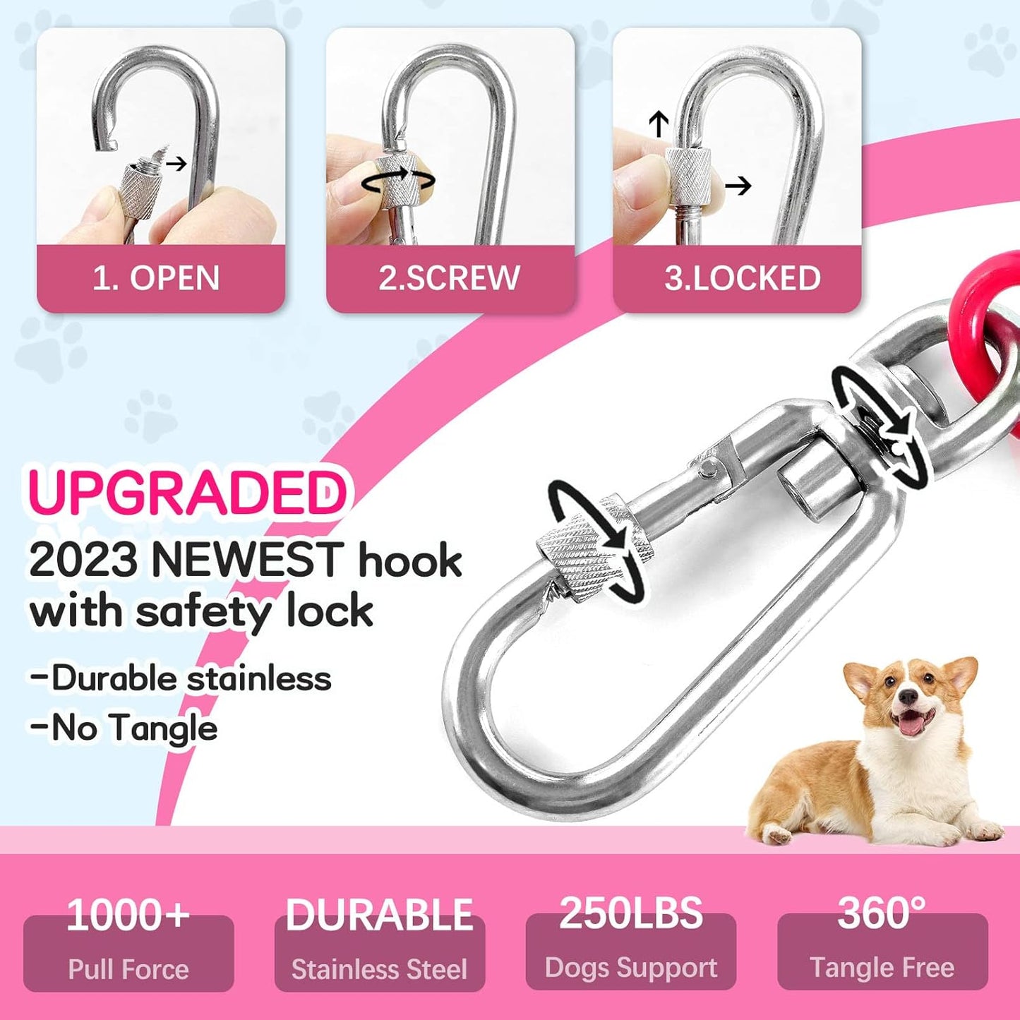 Tie Out Cable for Dogs, 10FT Dog Leads for Yard Chew Proof, Heavy Duty Dog Tie Out Cable for Large Dogs Up to 126lbs, Durable Dog Runner for Yard or Camping