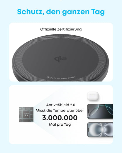 Anker Zolo Magnetic Wireless Charger, Qi2 Certified 15W MagSafe-Compatible Wireless Charging Pad with 5 ft Built-In USB-C cable, For iPhone 16/15/14/13 Series, AirPods, and More (Adapter Not Included)