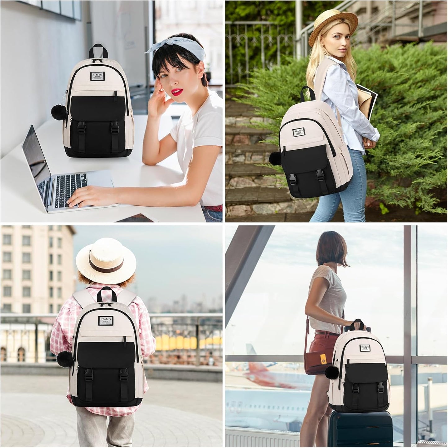 WINDARS School Backpack for Teen Girls, Cute College Backpacks for Women Students Aesthetic Bookbag Large 15.6 Inch Laptop Bag Middle School Travel Back Pack (Khaki Beige)