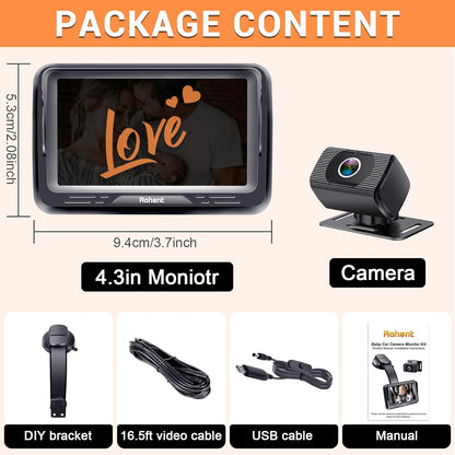 Rohent Baby Car Camera HD 1080P - Rear-Facing Infant Monitor with Night Vision Car Camera for Baby 150° Wide-Angle Lens Anti-Glare Screen Easy Install 360° Adjustable Display