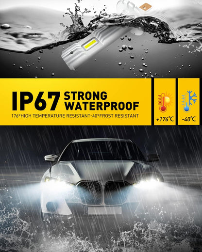 AUXITO H11 LED Headlight Bulbs, 400% Brighter 6500K White Wireless LED Headlights for H8 H9 H16 Fog Lights, DRL, Low Beam or High Beam, Direct Install Plug and Play, IP68 Waterproof, Pack of 2