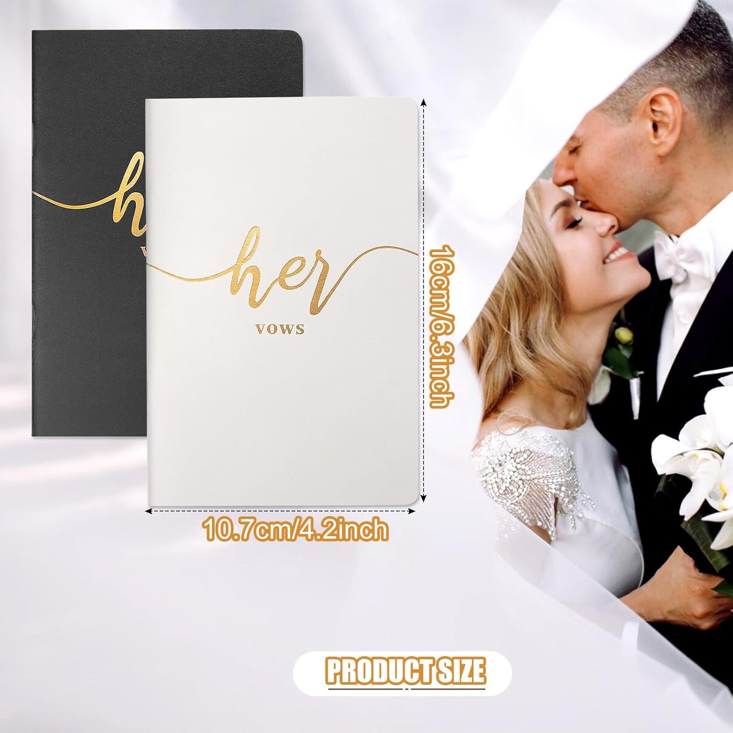 Vekola Vow Books for Wedding His and Hers Elegant Gold Foil Set of 2 Wedding Notebook with 28 Pages (Navy Blue+White)