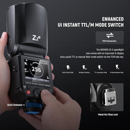 NEEWER Z2PRO-C 2.4G TTL Round Head Flash Speedlite Compatible with Canon, Wireless Compatible with Godox, Upgraded UI, 76Ws 1/8000s HSS, TTL/M TCM Switch, 7.2V/3000mAh Battery, 600 Full Power Flash