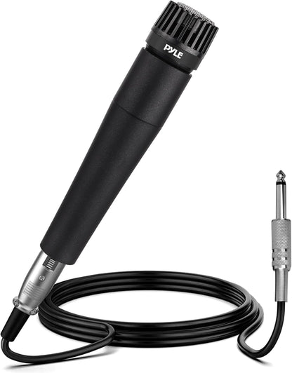 Pyle Professional Dynamic Vocal Microphone - Moving Coil Dynamic Cardioid Unidirectional Handheld Microphone with ON/OFF Switch Includes 15ft XLR Audio Cable to 1/4'' Audio Connection - PDMIC59