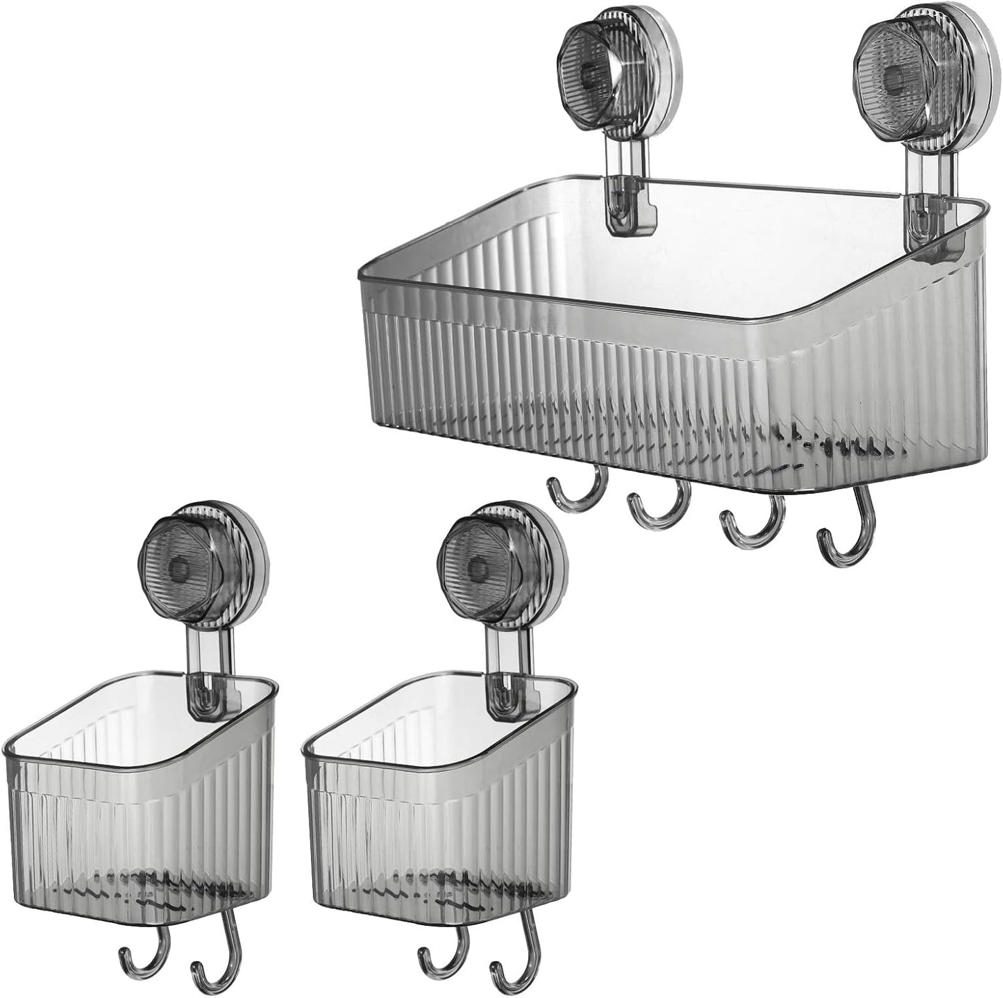 uxcell 1Set Suction Cup Shower Caddy with Hooks, 3Pcs Suction Cup Shower Organizer Shelf Wall Mount Dispenser Rack Storage Shelf for Bathroom Kitchen, Green