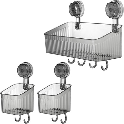 uxcell 1Set Suction Cup Shower Caddy with Hooks, 3Pcs Suction Cup Shower Organizer Shelf Wall Mount Dispenser Rack Storage Shelf for Bathroom Kitchen, Green