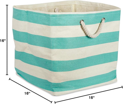 DII Storage Basket or Bin, Collapsible & Convenient Storage Solution for Office, Bedroom, Closet, Toys, Laundry (Large) - Pink Rugby Stripe