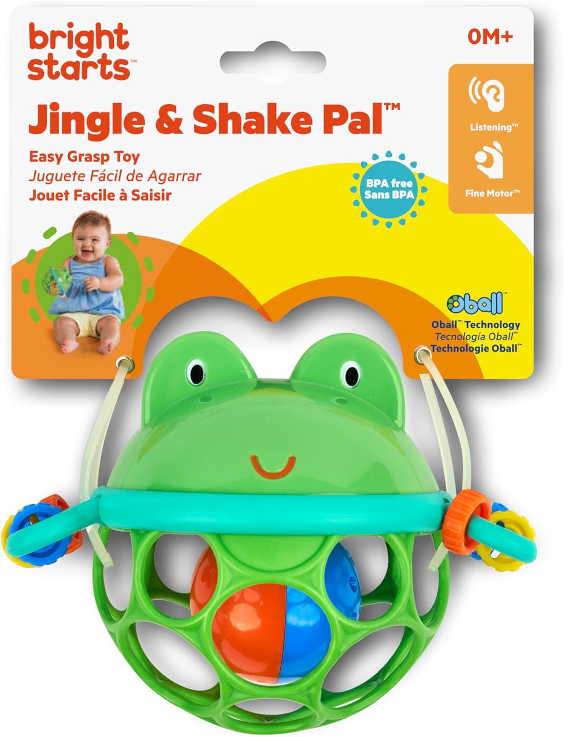 Bright Starts Oball Easy-Grasp Rattle BPA-Free Infant Toy in Teal, Age Newborn and up, 4 Inches