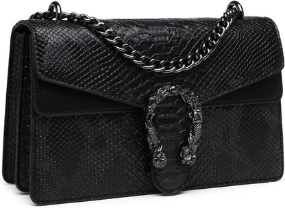 MYHOZEE Crossbody Bags for Women - Snake Printed Clutch Purses Leather Chain Shoulder Bags Evening Handbags