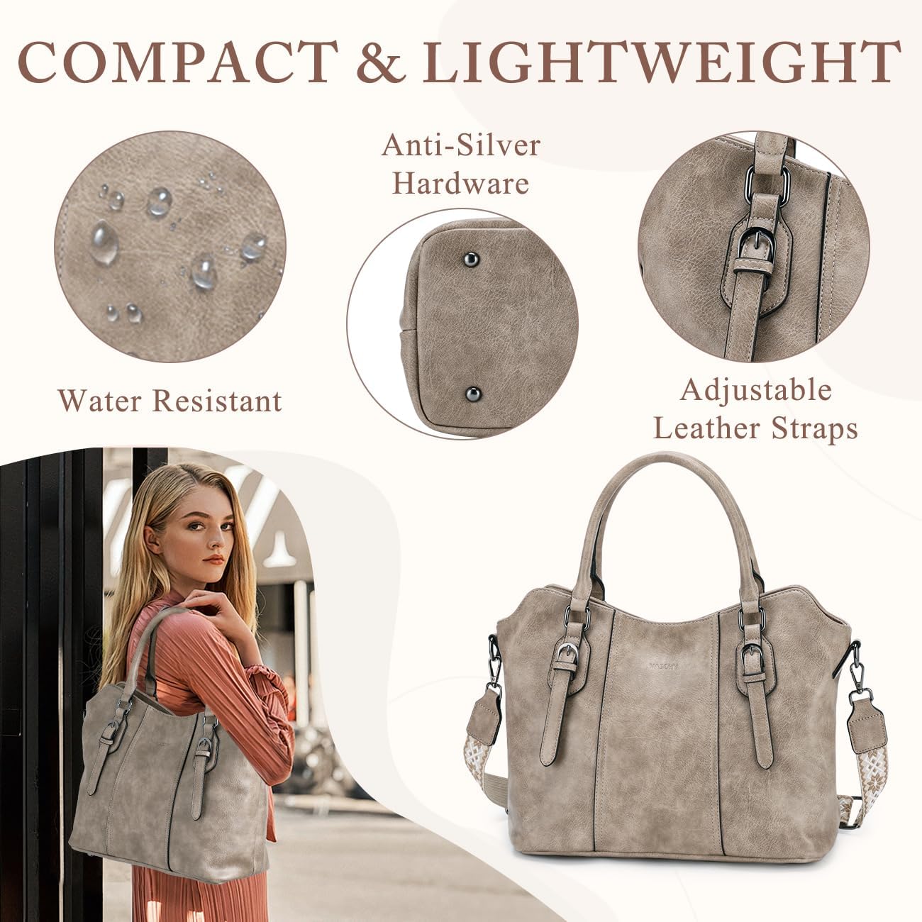 Hobo Bags for Women,VASCHY Vegan Leather Handbag Purse Top Handle Satchel Boho Shoulder Bag with Crossbody Guitar Strap
