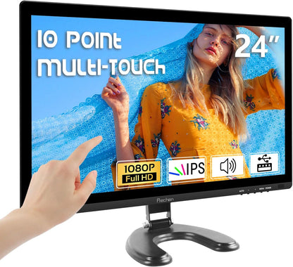24 Inch PC Touchscreen Monitor, Built-in Speakers, 75Hz, IPS FHD 1080P Desktop Touch Screen Monitor, HDMI, VGA, USB, VESA, Computer Touch Display, Black