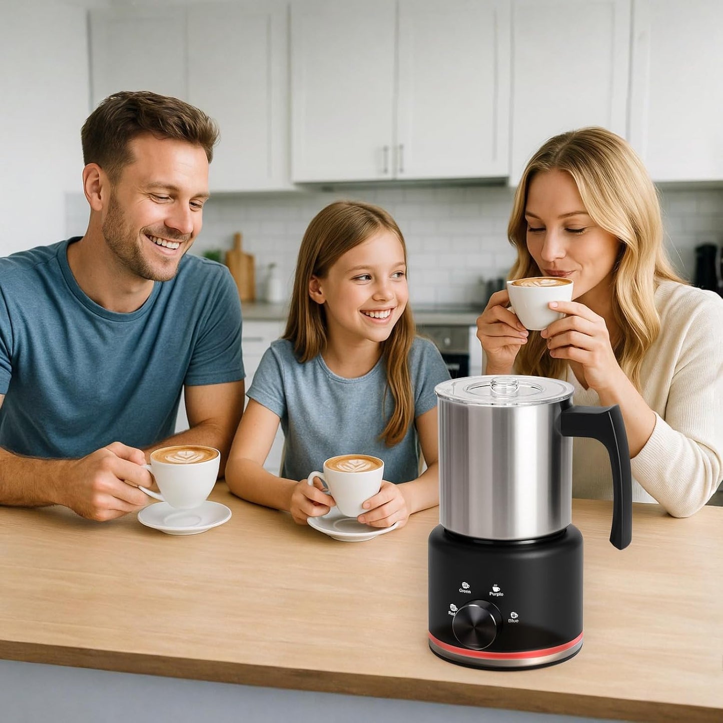 ByNaRIX Detachable Milk Frother, Food Grade Stainless Steel 17oz Electric Milk Steamer, Easy Clean Milk Warmer with Dishwasher Safe, Automatic Hot/Cold Foam Maker, Hot Chocolate Maker, Black