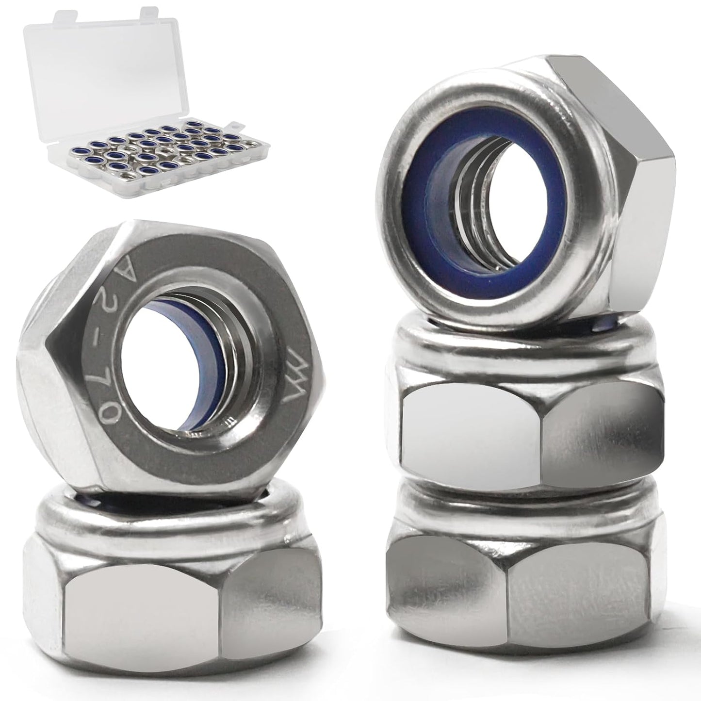 Vifmy 110 Pack 1/4"-20 Inch Lock Nuts,304 (A2-70) Stainless Steel Nylon Insert Locknuts,Standard Inch Thread Nylock Nuts for Bolts