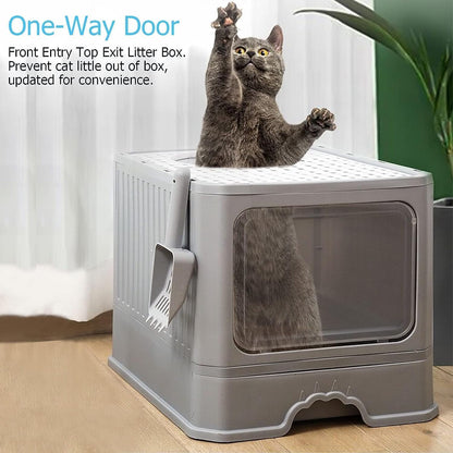 Foldable Cat Litter Box, Acotsun Extra Large Front Entry Enclosed Cat Potty, Top Entry Anti-Splashing Cat Toilet, Litter Cat Box