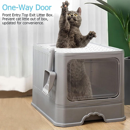 Foldable Cat Litter Box, Acotsun Extra Large Front Entry Enclosed Cat Potty, Top Entry Anti-Splashing Cat Toilet, Litter Cat Box - PuriLite