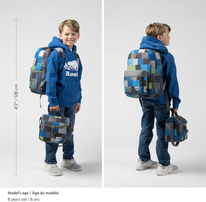 Roots Essential 3-in-1 Matching Water Resistant Kids Backpack and Lunch Bag Set with Bonus Pencil Case - Made From 100% Recycled Fabrics - 22.5 litres, Purple Pink Polka Dot