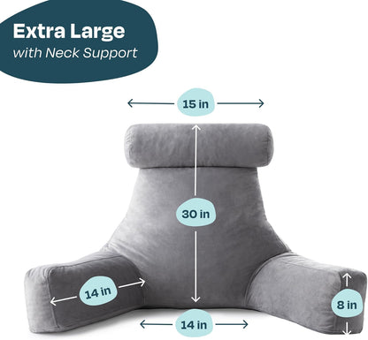 Linenspa Shredded Foam Reading Pillow - Perfect for Adults, Teens, and Kids - Velour Cover - 3 Year U.S. Warranty, Stone