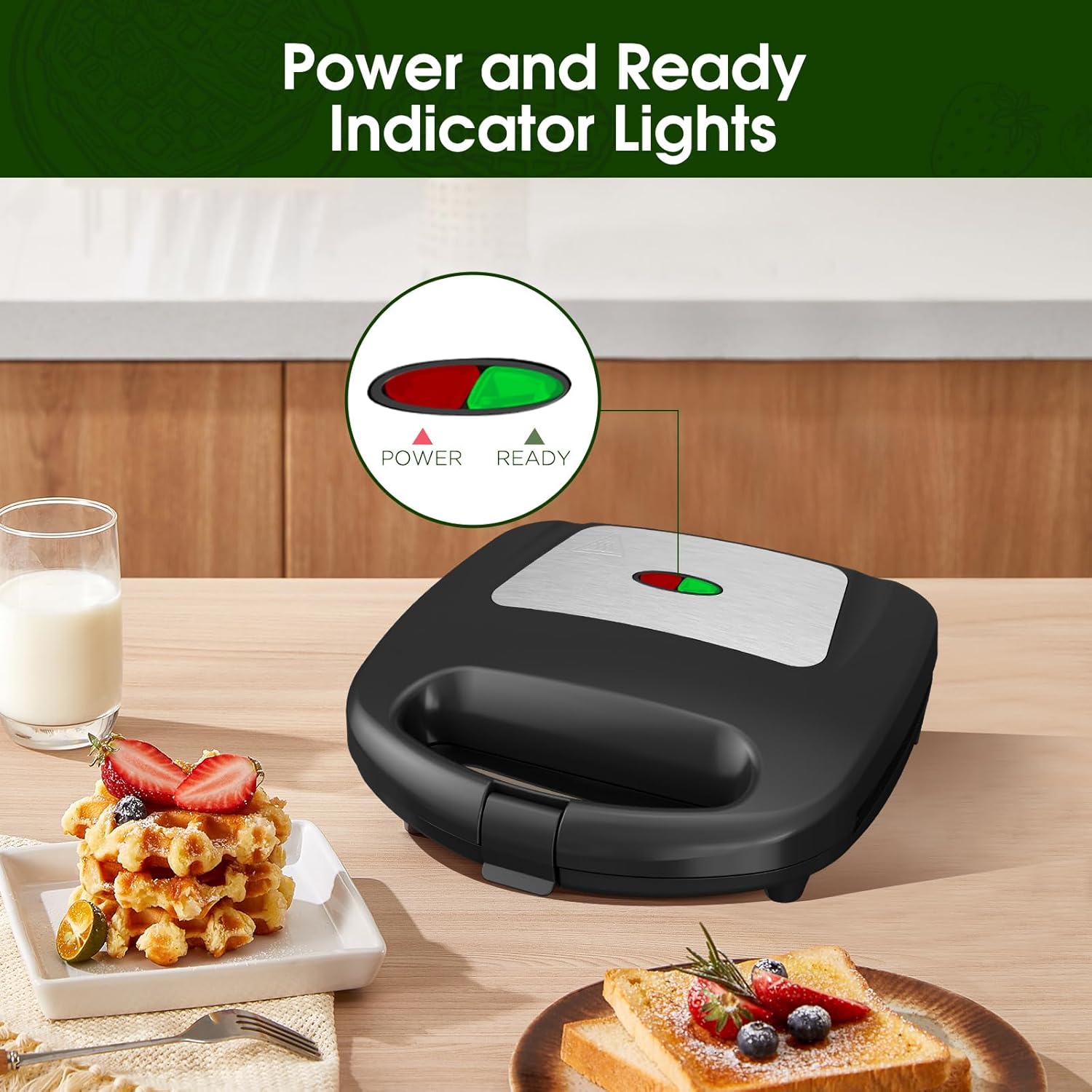 KEINVE Mini Waffle Maker for Kids, Make Bite-Sized 8 * 2" Tiny Waffles, Great for Breakfast, Snacks, Desserts and More - PuriLite