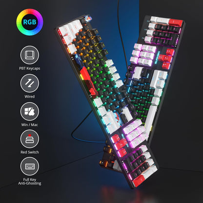 Owpkeenthy Full Size Green Mechanical Gaming Keyboard with Number Pad, Wired 100% Office NKRO Keyboard RGB Backlit 104 Keys with Red Switch for PC Gamer (104 Matcha)