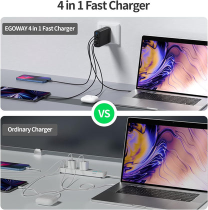 4-Port USB Charger, EGOWAY 90W Wall Charger, 60W & 18W Dual USB C Wall Charger and Dual USB A Ports 12W, Multi USB C Charger for MacBook, Phone and More