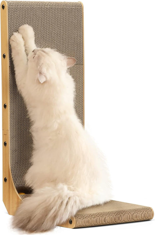 FUKUMARU Cat Scratcher, 26.8 Inch L Shaped Cat Scratch Pad for Indoor Cats | Vertical Cat Scratching Board with Ball Cat Toy, Cardboard Cat Scratcher for Wall Sofa Couch, Kitten Scratching Post, Large