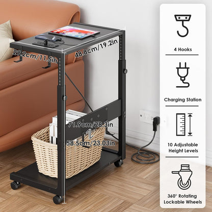 JANE EYRE - Adjustable Computer Tower Stand - CPU Stand with Charging Station for Office, Home, Classroom, 23-28.3 Inches Tall, Black