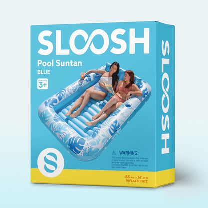 Sloosh Inflatable Tanning Pool Lounger Float-XL, 85" x 57" Extra Large Suntan Sun Tan tub for Adults, Bed Blow up, Raft Lounge Floatie, XL-Blue