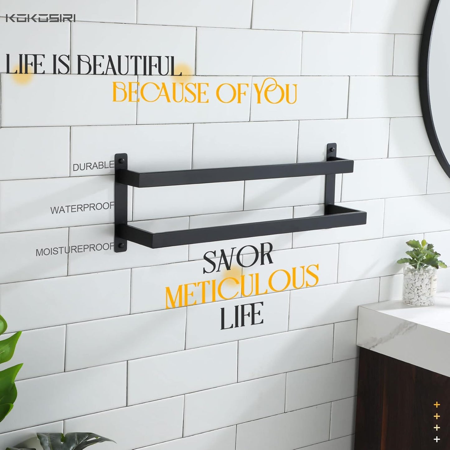 KOKOSIRI Towel Bars Black Bath Towel Holders 20 Inches Bathroom 2-Tiers Ladder Towel Rails Wall Mounted Towels Shelves Rack Stainless Steel, B5008BK-L20