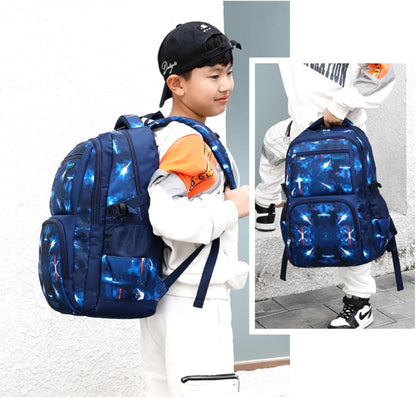 Boys Backpacks Primary Junior High School Bag Kids Bookbag with Lunch Bag 3 in 1 Casual Daypack Set Space Galaxy Durable Knapsack
