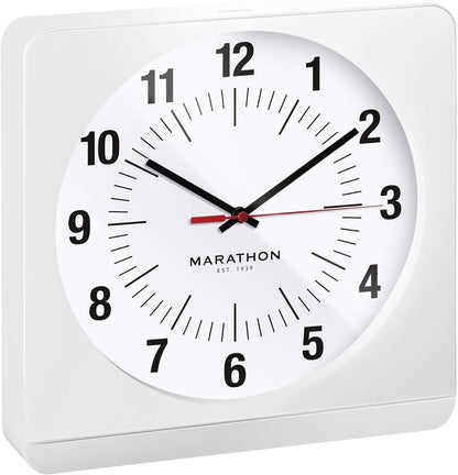 Marathon Studio Edition Jumbo 12 Inch Analog Wall Clock with Auto Back Light. Easy to Read Classic Dial with 12 and 24-Hour Scale - Batteries Included - CL030057-WH-WS-NA (White Case/White Dial)