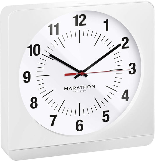 Marathon Studio Edition Jumbo 12 Inch Analog Wall Clock with Auto Back Light. Easy to Read Classic Dial with 12 and 24-Hour Scale - Batteries Included - CL030057-WH-WS-NA (White Case/White Dial)
