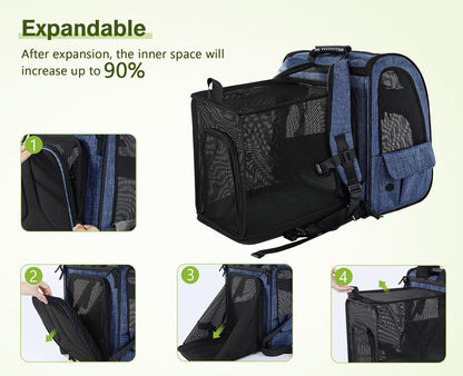 Pecute Pet Carrier Backpack, Dog Carrier Backpack Expandable with Breathable Mesh for Pets ＜6kg, Pet Backpack Carrier for Hiking Travel Camping Outdoor