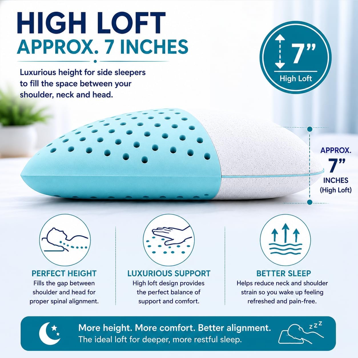 Side Sleeper High Loft Cooling Gel Infused Memory Foam Pillow, Washable Cover - Standard/Queen size .
