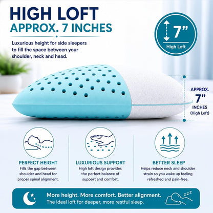 Side Sleeper High Loft Cooling Gel Infused Memory Foam Pillow, Washable Cover - Standard/Queen size .