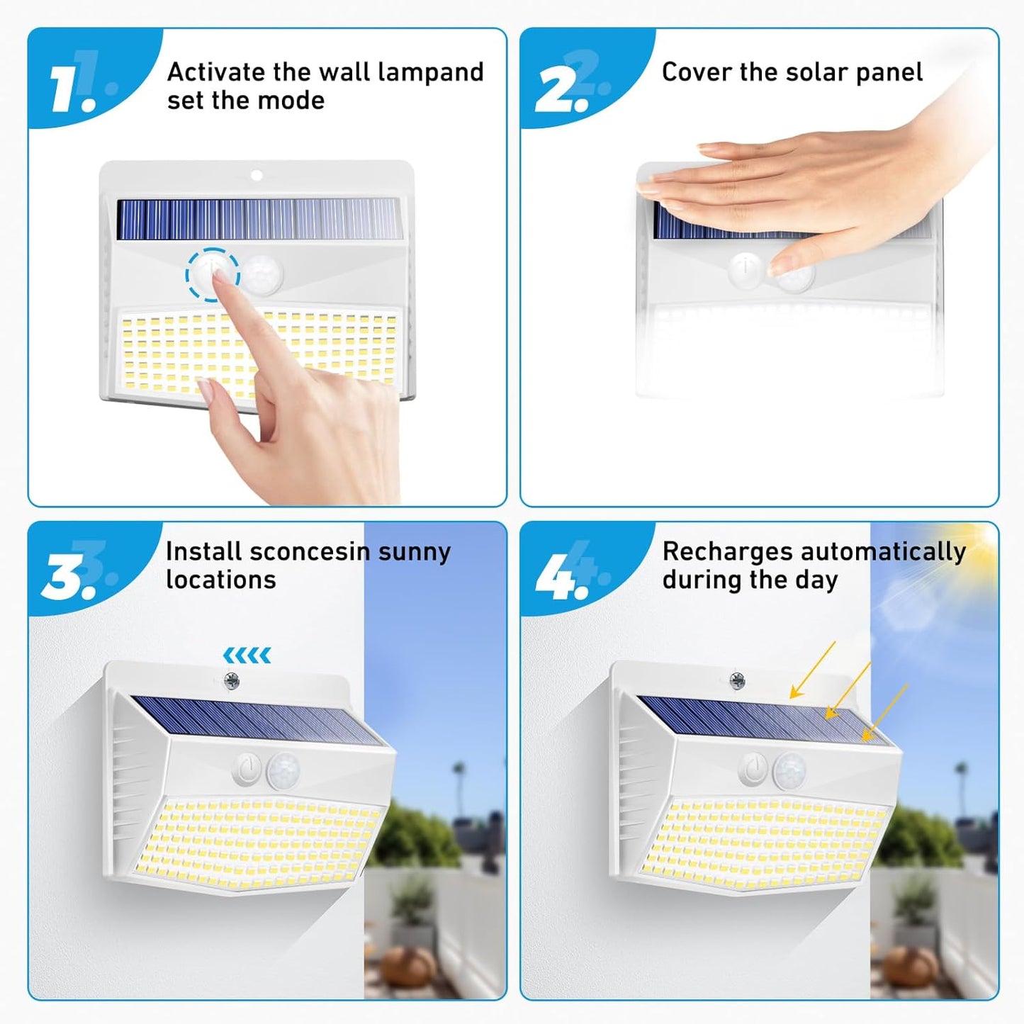 Solar Lights Outdoor, [ 8 Pack/138LED ] Solar Motion Sensor Light Outdoor with 3 Lighting Modes Wireless Waterproof Solar Wall Lights Solar Security Lights for Fence Yard Garden Deck Garage