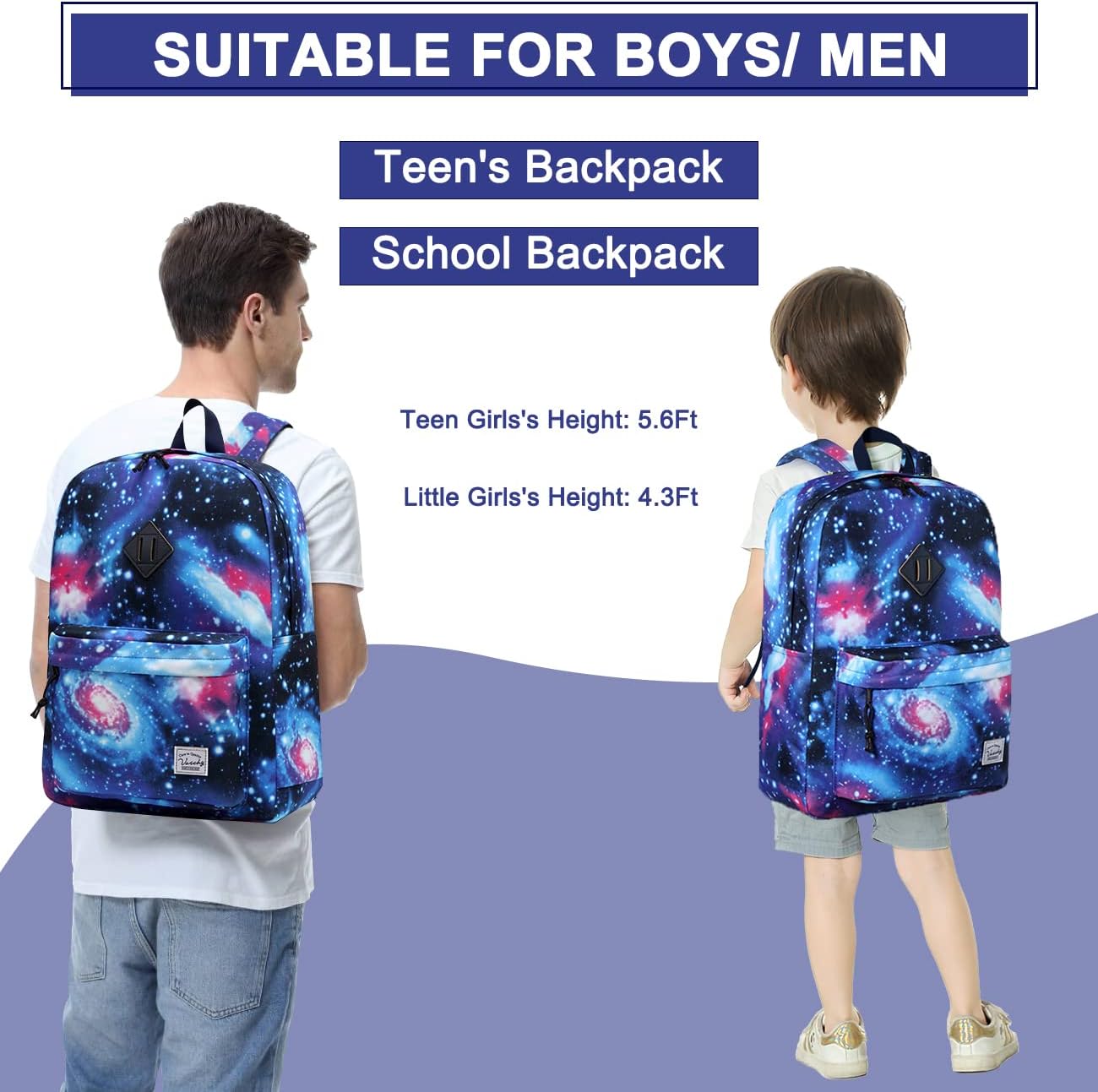 School Backpack for Kids, VASCHY Lightweight Water Resistant Casual Schoolbag Daypack for Men Women Teen Boys Girl Bookbag