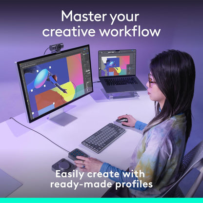 Logitech MX Creative Console - 9 Customizable LCD Keys, Control Dial for Graphic Design, Video Editing, Control Adobe, Zoom, Spotify and More - Graphite, with 3-Month Adobe Creative Cloud Membership
