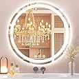 KWW Round Mirror Bathroom LED Lighted Mirror, Illuminated Dimmable Anti-Fog Wall-Mounted Makeup Vanity Mirror with Lights (24L x 24W inches)