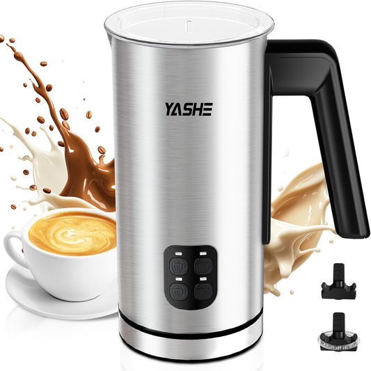 YASHE Milk Frother, 8.1 oz/240ml Milk Frother and Steamer, 4-in-1 Electric Milk Frother, Milk Steamer and Frother for Latte, Stainless Steel Milk Steamer, Easy Clean, Dense Velvety Foam